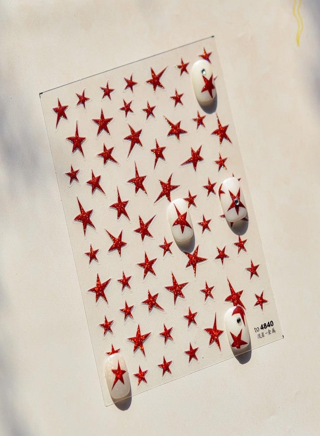 CTTHNBD Star Nail Art Stickers Red Star Nail Stickers Red Nail Decals 3D Embossed Self Adhesive Shiny Nail Art Stickers Decals for Acrylic Nails Women Manicure Decorations - Image 5